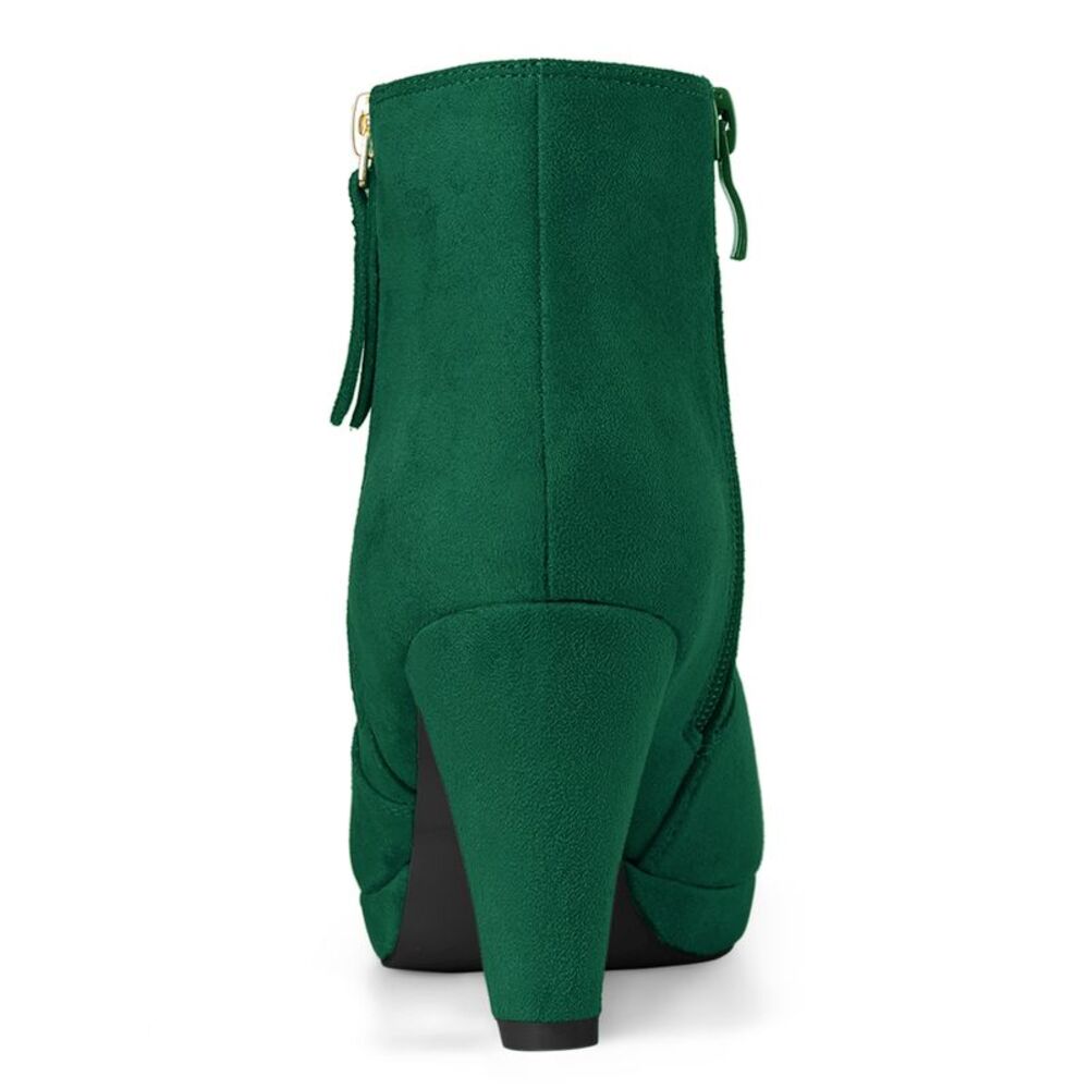 Women's Side Zip Low Platform Chunky Heel Emerald Green Ankle Booties - Picture 3 of 6